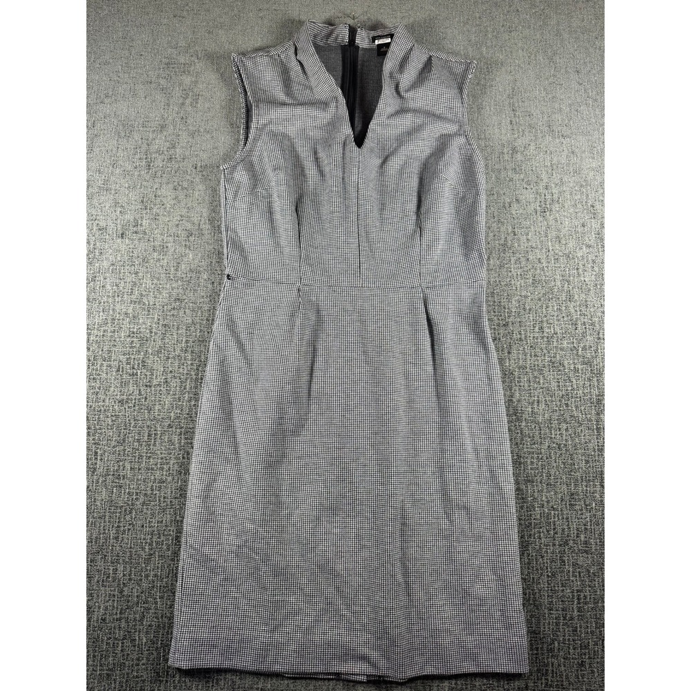 Ann Taylor Womens Houndstooth Sheath Dress Black White Sleeveless V-Neck Size 6